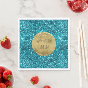Serviette En Papier Aqua Gold Glitzy Parties scintillant (inspirée de 