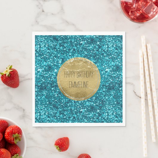 Serviette En Papier Aqua Gold Glitzy Parties scintillant (inspirée de  (En situation)