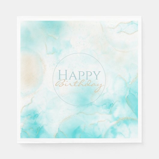 Serviette En Papier Aqua Gold moderne Encre d'alcool Art Aquarelle Océ (Devant)