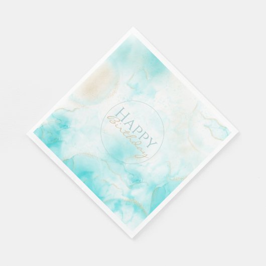 Serviette En Papier Aqua Gold moderne Encre d'alcool Art Aquarelle Océ (Coin)