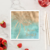 Serviette En Papier Aqua Gold Palm Tree Parties scintillant brillante (En situation)