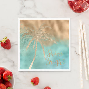 Serviette En Papier Aqua Gold Palm Tree Parties scintillant brillante