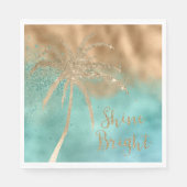 Serviette En Papier Aqua Gold Palm Tree Parties scintillant brillante (Devant)