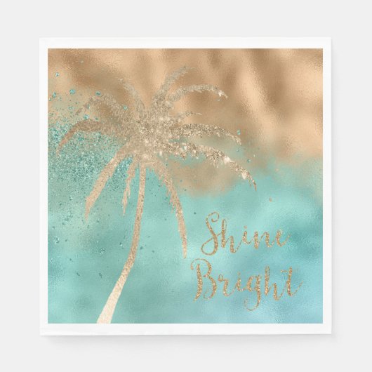 Serviette En Papier Aqua Gold Palm Tree Parties scintillant brillante (Devant)