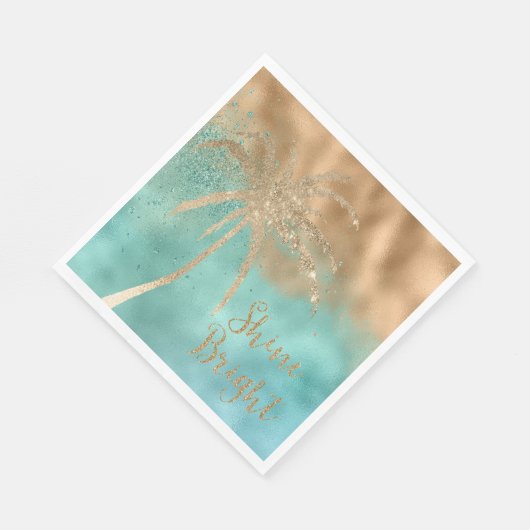 Serviette En Papier Aqua Gold Palm Tree Parties scintillant brillante (Coin)