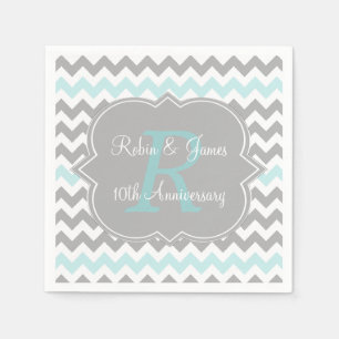 Serviette En Papier Aqua Grey Chevron Personnalisé Anniversaire Servie