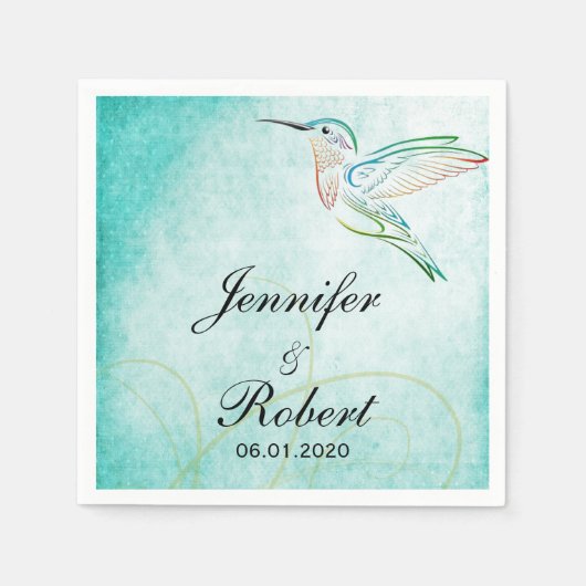 Serviette En Papier Aqua Hummingbird Mariage d'aquarelle Napkin (Devant)