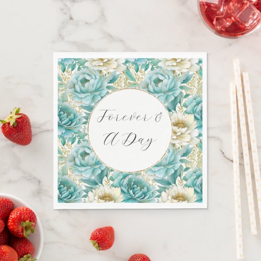 Serviette En Papier Aqua Mint White Floral Mariage (En situation)