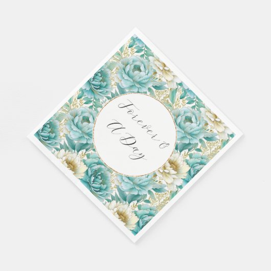 Serviette En Papier Aqua Mint White Floral Mariage (Coin)