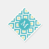 Serviette En Papier Aqua monogramme et Motif Ikat jaune (Coin)
