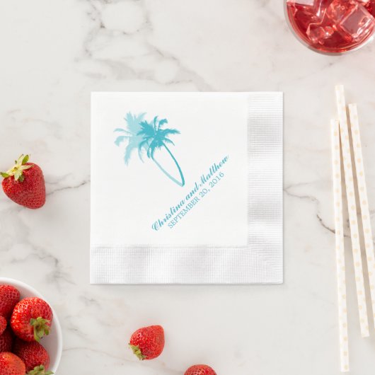 Serviette En Papier Aqua Palm Trees Beach Wedding (En situation)