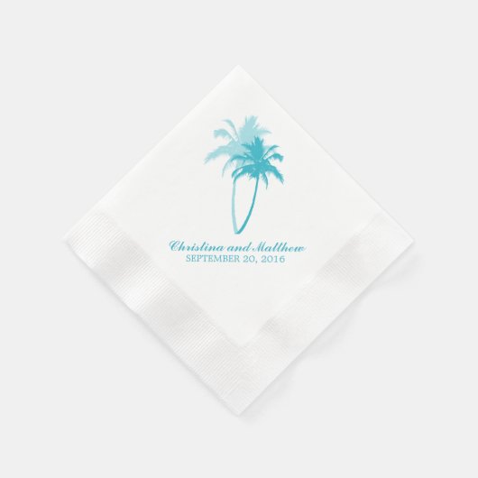 Serviette En Papier Aqua Palm Trees Beach Wedding (Coin)