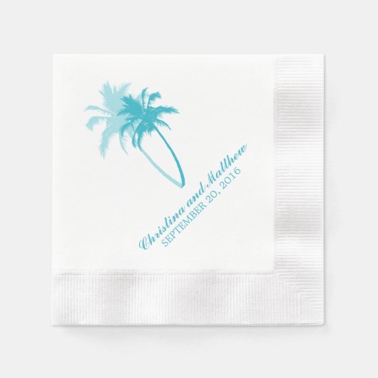 Serviette En Papier Aqua Palm Trees Beach Wedding (Devant)