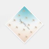 Serviette En Papier Aqua Peach Gold Palm Tree Tropical (Coin)