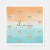 Serviette En Papier Aqua Peach Gold Tropical Palm Trees Ombre (Devant)