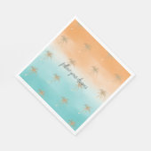 Serviette En Papier Aqua Peach Gold Tropical Palm Trees Ombre (Coin)