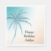 Serviette En Papier Aqua Peach White Palm Tree Anniversaire (Devant)