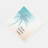 Serviette En Papier Aqua Peach White Palm Tree Anniversaire (Coin)
