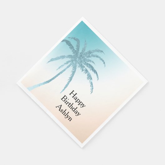 Serviette En Papier Aqua Peach White Palm Tree Anniversaire (Coin)