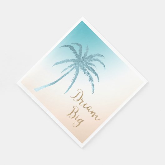 Serviette En Papier Aqua Peach White Palm Tree Gold Dream (Coin)