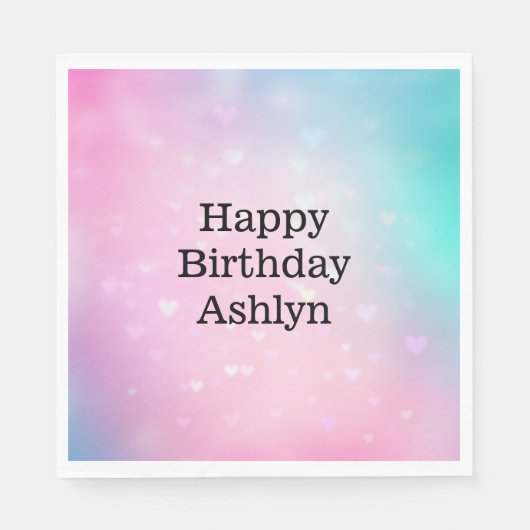 Serviette En Papier Aqua Pink Bokeh Hearts Anniversaire (Devant)