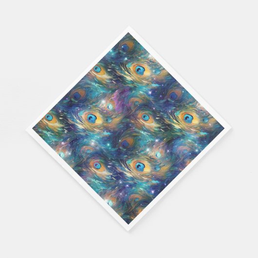 Serviette En Papier Aqua Plumes Peacock Peint Bleu (Coin)