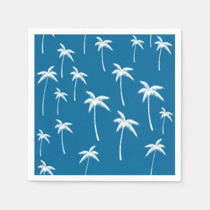 Serviette En Papier Aqua profonde et palmiers blancs