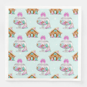 SERVIETTE EN PAPIER AQUA & ROSE NOËL GINGERBREAD MAISON MOTIF
