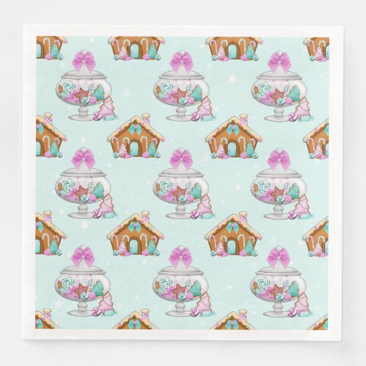 SERVIETTE EN PAPIER AQUA & ROSE NOËL GINGERBREAD MAISON MOTIF (Devant)