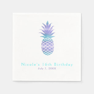 Serviette En Papier Aqua Sarcelle et Ananas Violet Soirée Tropical Chi