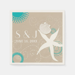 Serviette En Papier Aqua Tan White Beach Wedding