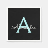 Serviette En Papier Aqua Teal Blue Script Girly Monogram (Devant)