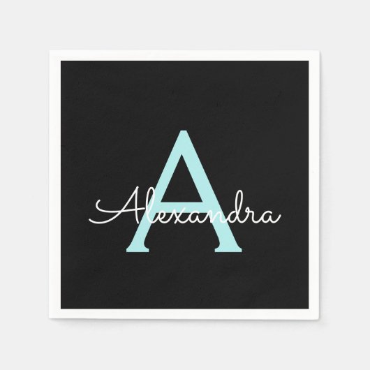 Serviette En Papier Aqua Teal Blue Script Girly Monogram (Devant)