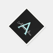 Serviette En Papier Aqua Teal Blue Script Girly Monogram (Coin)
