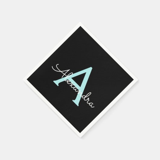 Serviette En Papier Aqua Teal Blue Script Girly Monogram (Coin)