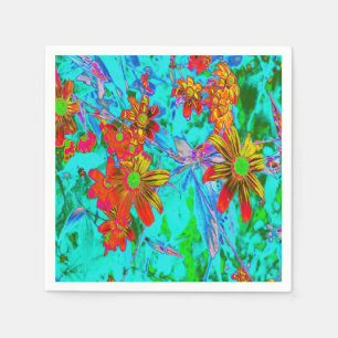 Serviette En Papier Aqua Tropical avec des fleurs jaunes et orange