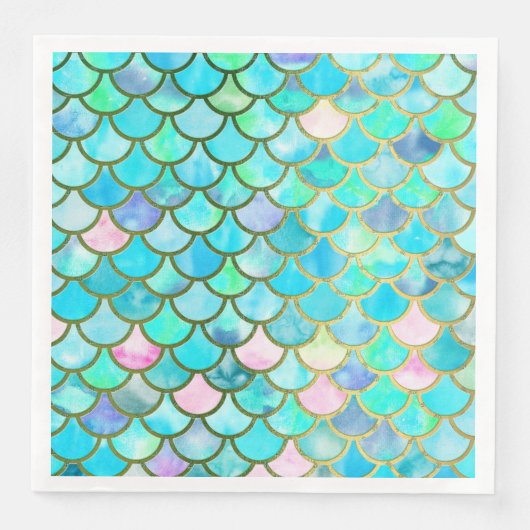 Serviette En Papier Aqua Turquoise bleu aquarelle Mermaid Scales Motif (Devant)