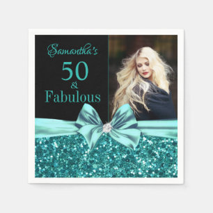 Serviette En Papier Aqua Turquoise Parties scintillant Bow 50e anniver