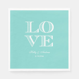 Serviette En Papier Aqua Turquoise, serviettes AMOUR Blanches