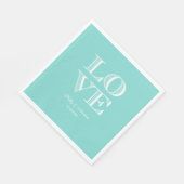 Serviette En Papier Aqua Turquoise, serviettes AMOUR Blanches (Coin)