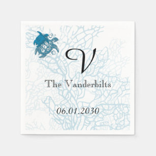 Serviette En Papier Aqua Turtle Love Mariage