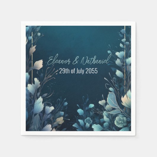 Serviette En Papier Aquamarine foncée et Mariage Floral bleu Turquoise (Devant)