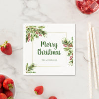 Aquarelle À feuillage persistant et baies Naples d