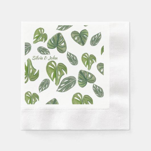 Serviette En Papier Aquarelle à la main Monstera Adansonii Mariage feu (Devant)