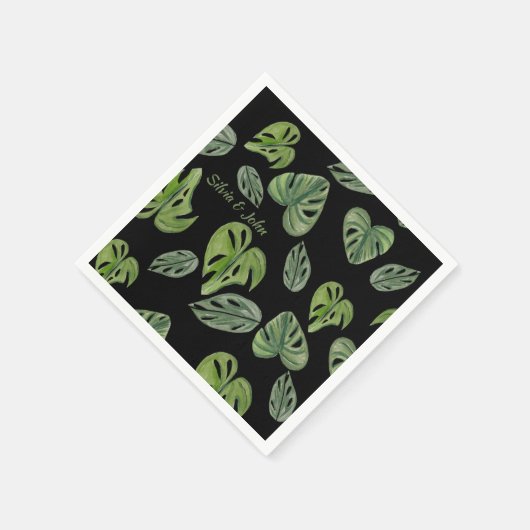 Serviette En Papier Aquarelle à la main Monstera Adansonii Mariage feu (Coin)