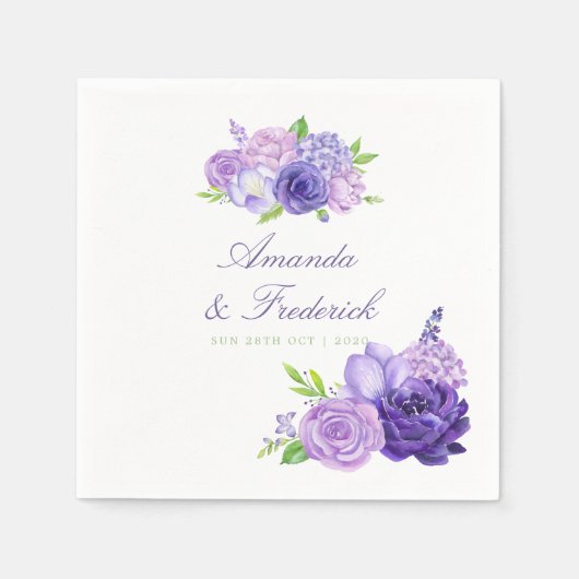 Serviette En Papier Aquarelle à thème ultra violet Mariage floral (Devant)