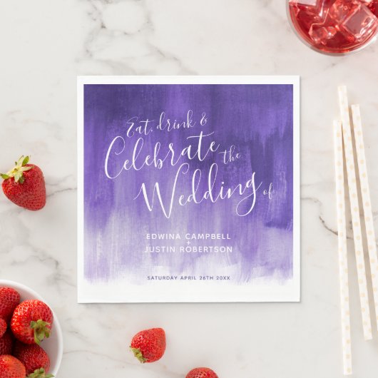 Serviette En Papier Aquarelle Abstraite art mariage violet serviettes (En situation)