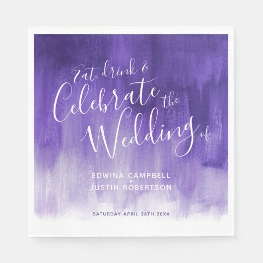 Serviette En Papier Aquarelle Abstraite art mariage violet serviettes (Devant)