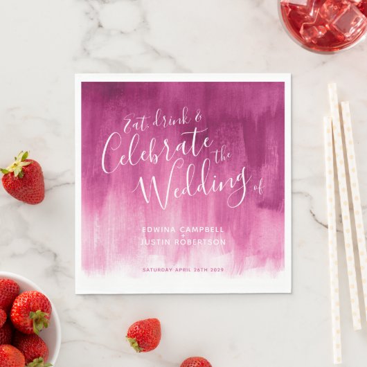 Serviette En Papier Aquarelle Abstraite art rose rouge mariage serviet (En situation)