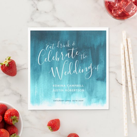 Serviette En Papier Aquarelle Abstraite art turquoise aqua mariage ser (En situation)
